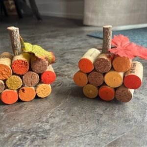 Cork Pumpkin Decor with Leaves
